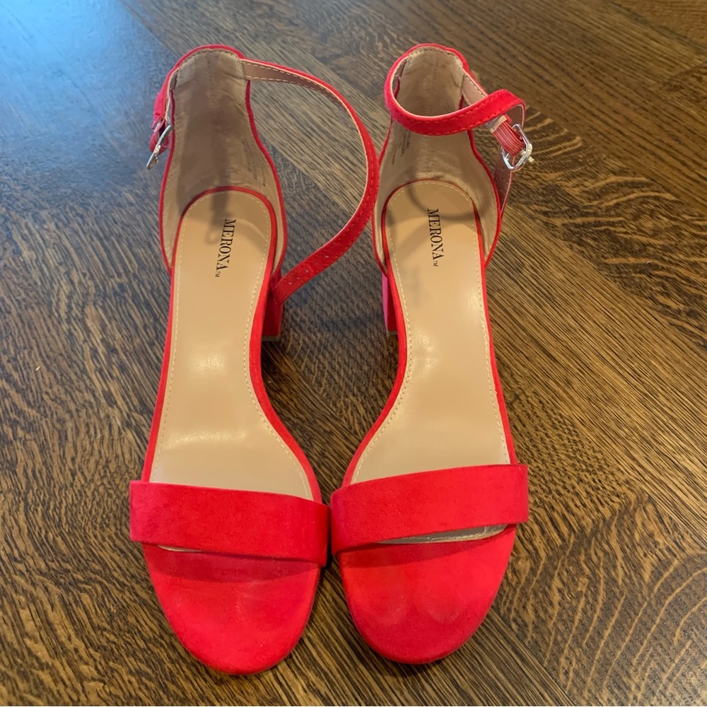 Target Merona Red Chunky Heel Sandals Size 10 *New Without Tag